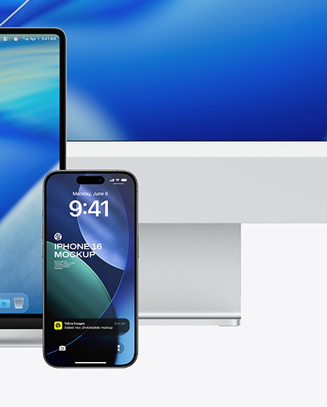 Apple IMac with Macbook and Iphone Mockup
