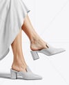 Pair of Suede Mules on Woman's Legs Mockup