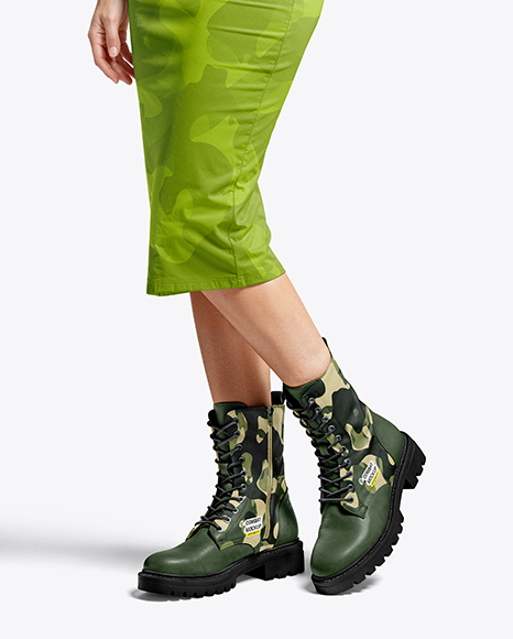 Combat Boots on Women's Legs with Dress Mockup - Apparel mockups
