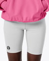 Black Woman Wearing an Oversize Hoodie and Cycling Shorts Mockup