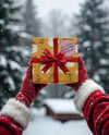 Christmas Gift Box in Santa's Hands Mockup