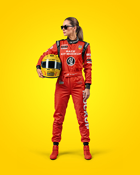 Woman Wearing Full Racing Kit Mockup