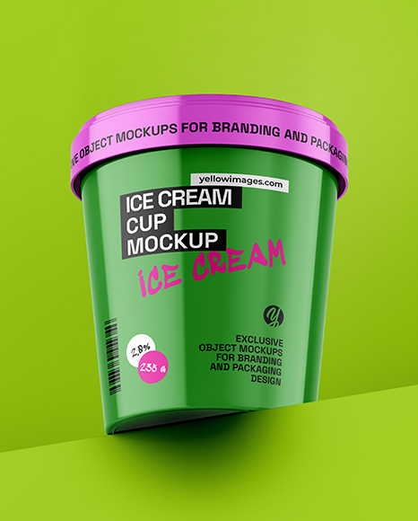 Glossy Ice Cream Cup Mockup - Glossy+Ice+Cream+Cup+Mockup+In+Cup+Bowl+Mockups+On+Yellow+Images