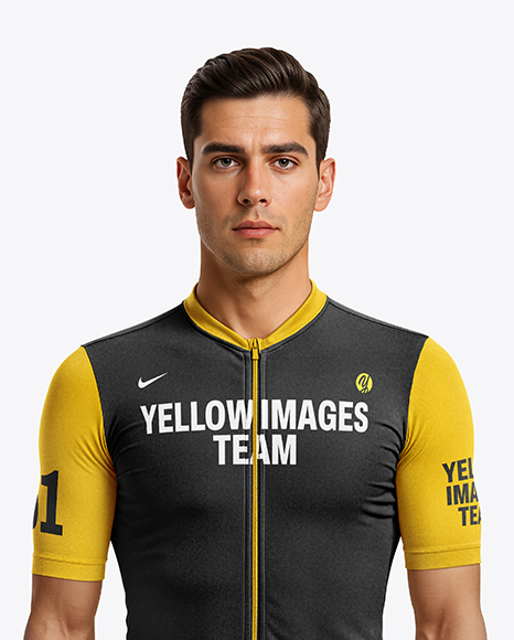 Man Wearing Cycling Jersey and Bib Shorts Mockup