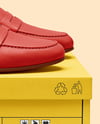 Pair of Women's Leather Loafers on Shoe Box Mockup