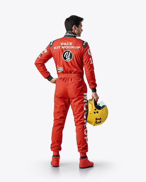 Man Wearing Racing Kit with Helmet Mockup - Kit mockup psd