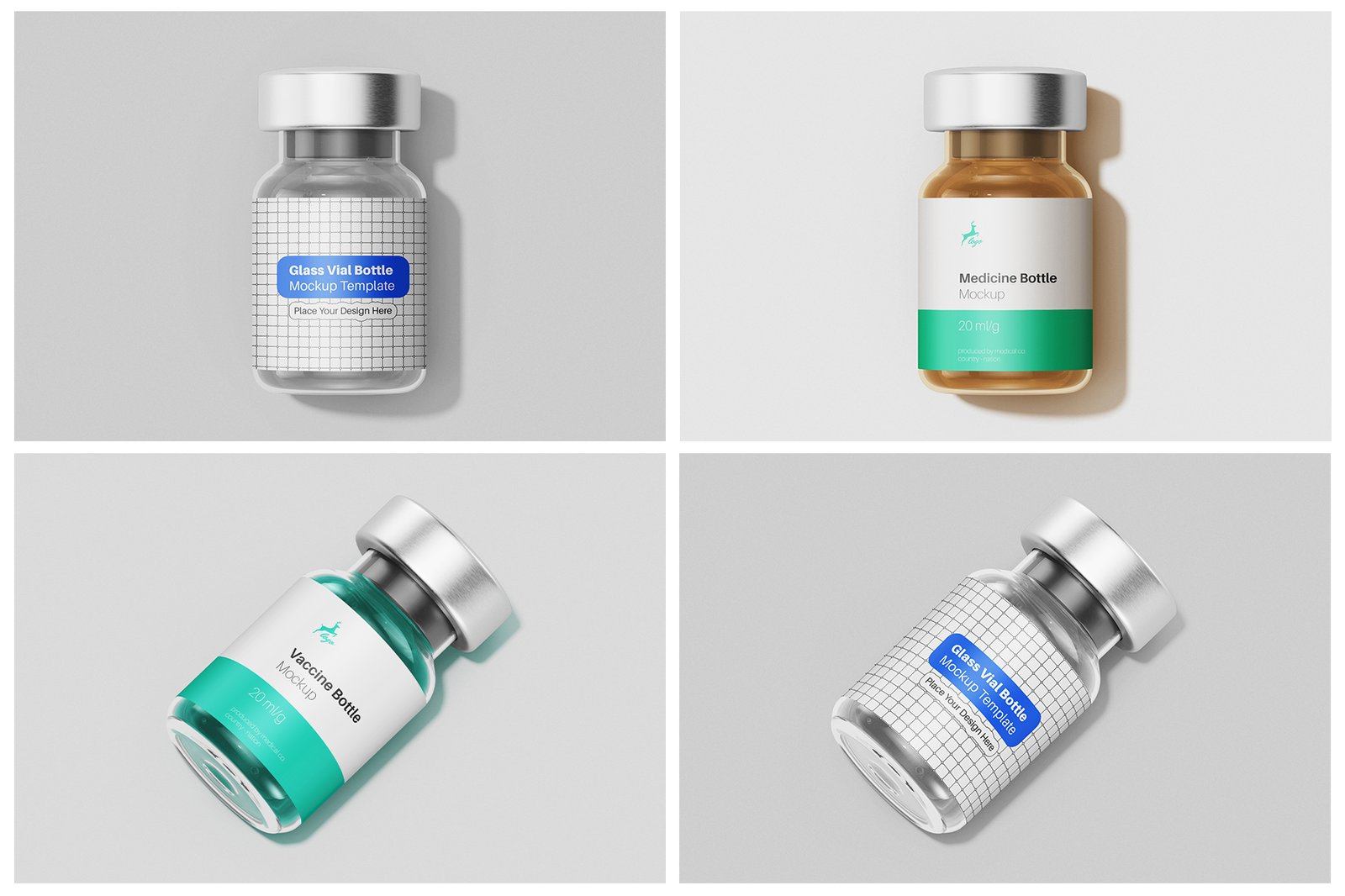 Vaccine Glass Vial Bottle PSD Mockup Set