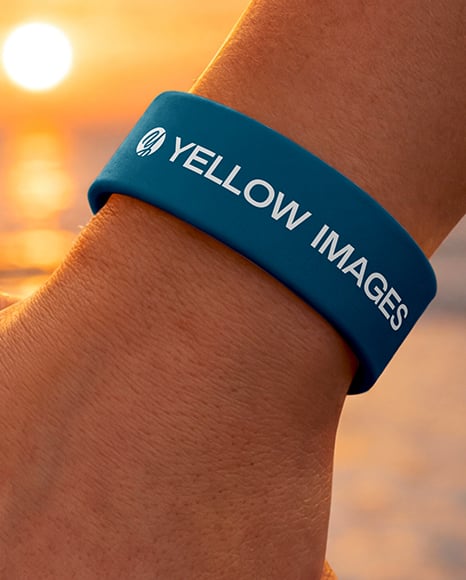 Silicone Wristband on Men's and Woman's Hands Mockup