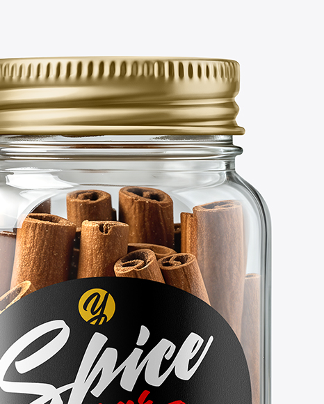 Glass Jar with Cinnamon Sticks Mockup