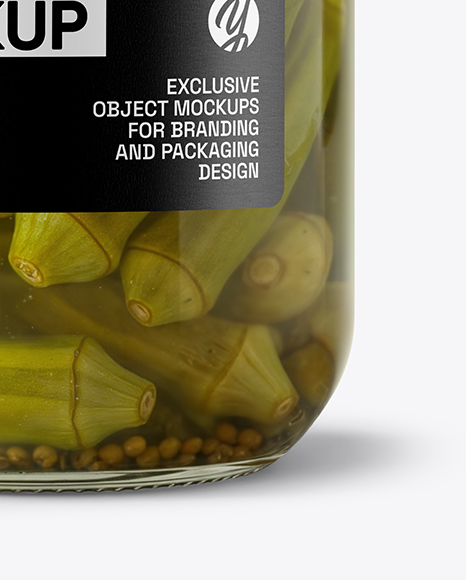 Clear Glass Jar with Pickled Okra Mockup