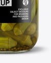 Clear Glass Jar with Pickled Okra Mockup
