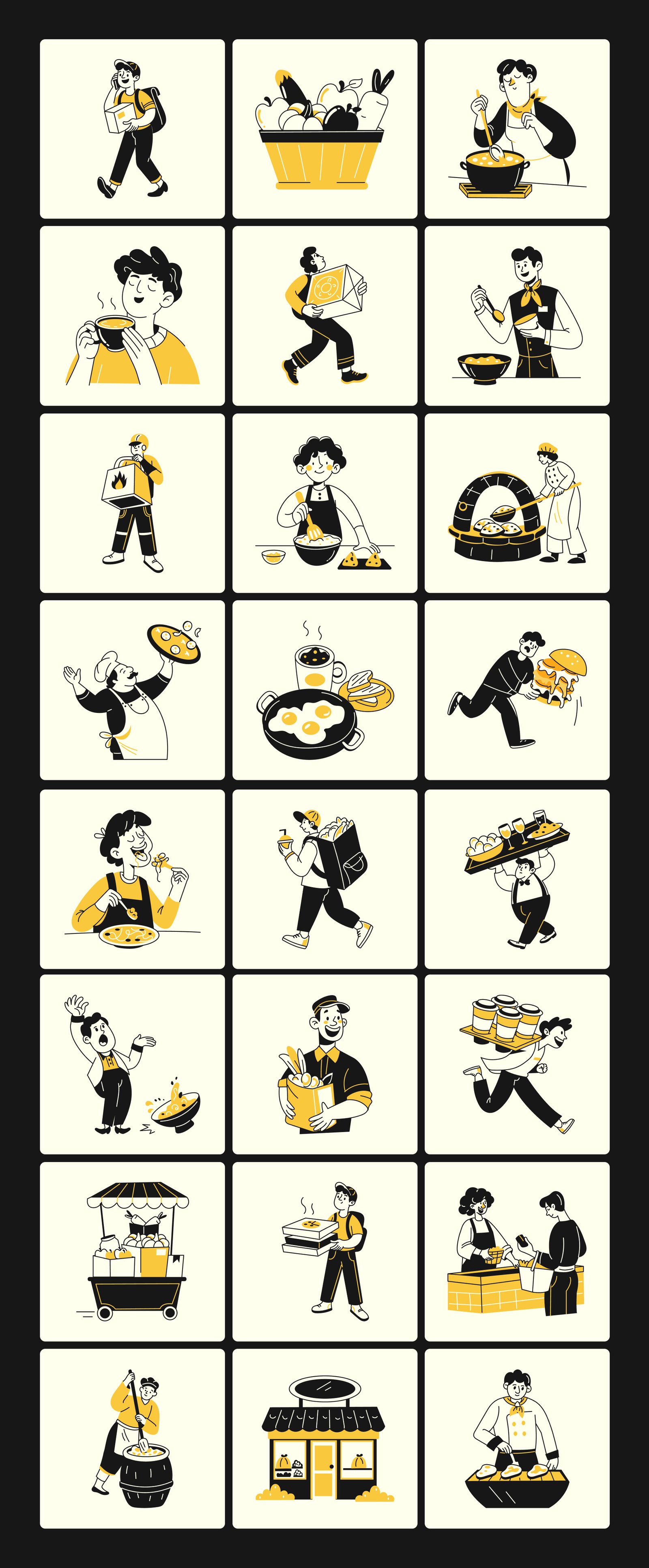 Food and Delivery Illustrations Set