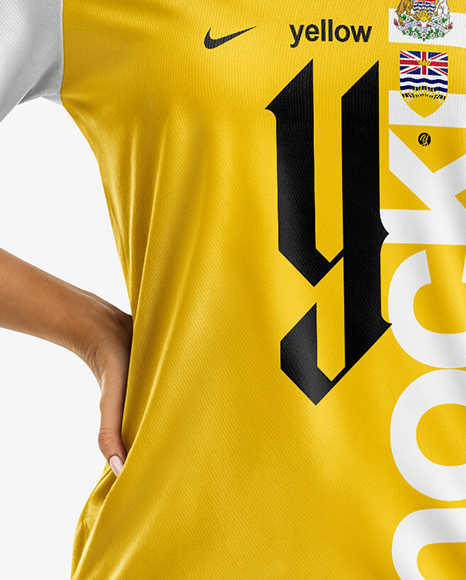 Woman Wearing Soccer Jersey and Shorts Mockup