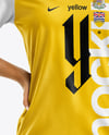 Woman Wearing Soccer Jersey and Shorts Mockup