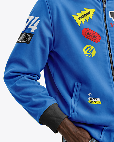 Black Man Wearing Bomber Jacket and Jeans Mockup