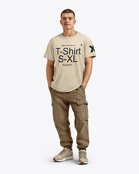 Man Wearing a T-shirt and Pants Mockup - White+T-Shirt+Mockup+-+Free+Mockup+Download