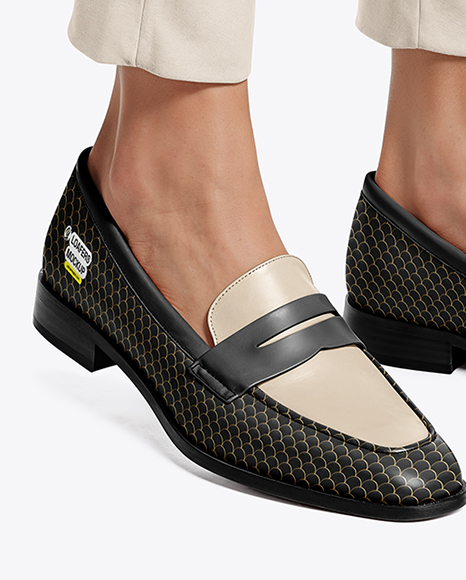 Pair of Leather Loafers on Woman's Legs Mockup
