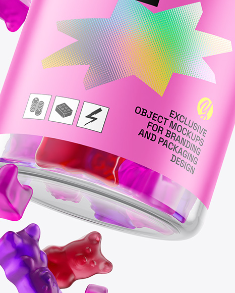 Plastic Bottle with Flying Gummies Mockup