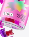 Plastic Bottle with Flying Gummies Mockup