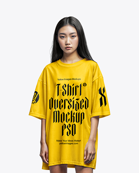 Young Asian Woman Wearing Oversized T-Shirt Mockup - Female+T+Shirt+Mockup+Psd+Tshirt+Mockup+Shirt+Mockup+Cool+T+Shirts