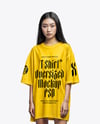 Young Asian Woman Wearing Oversized T-Shirt Mockup