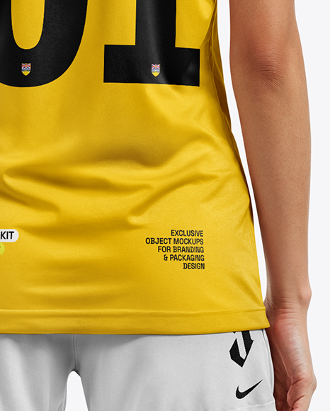 Female Soccer Player Wearing Jersey and Shorts Mockup