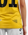 Female Soccer Player Wearing Jersey and Shorts Mockup