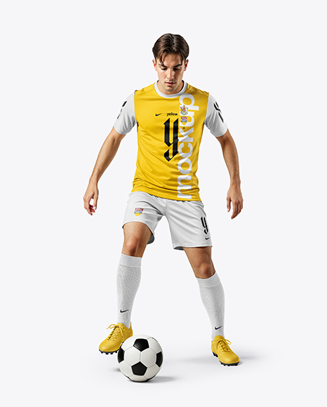 Young Man Wearing Full Soccer Kit Mockup - Mockup kit soccer