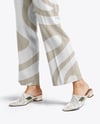 Pair of Suede Mules on Woman's Legs Mockup