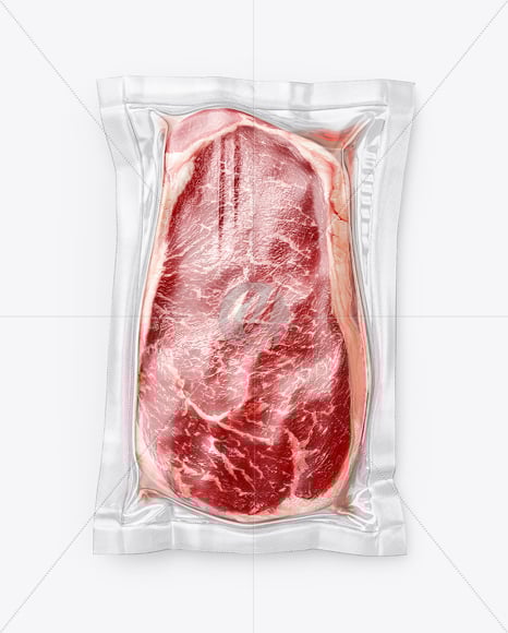 Clear Plastic Flow-Pack with Beef Steak Mockup