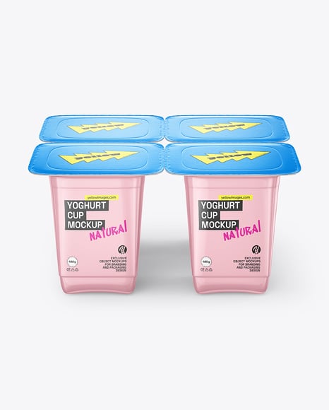 Glossy Plastic Yoghurt Cups Mockup