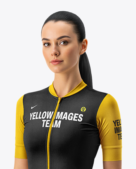 Woman Wearing Cycling Jersey and Bib Shorts Mockup