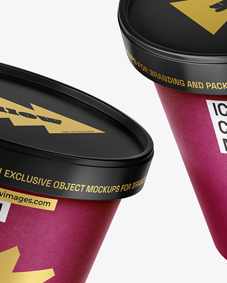 Two Kraft Paper Ice Cream Cups Mockup