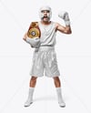 Man Wearing Boxing Jersey and Shorts with Champion Belt Mockup