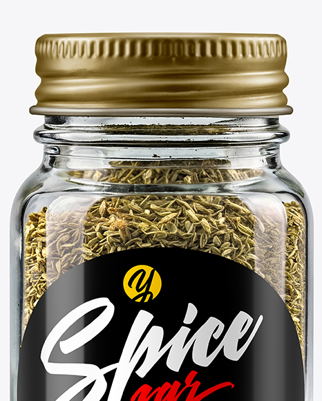 Clear Glass Jar with Oregano Mockup