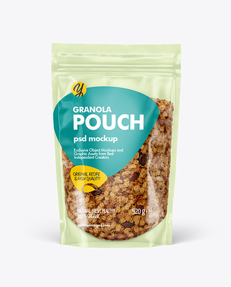 Clear Stand-Up Pouch w/ Granola Mockup