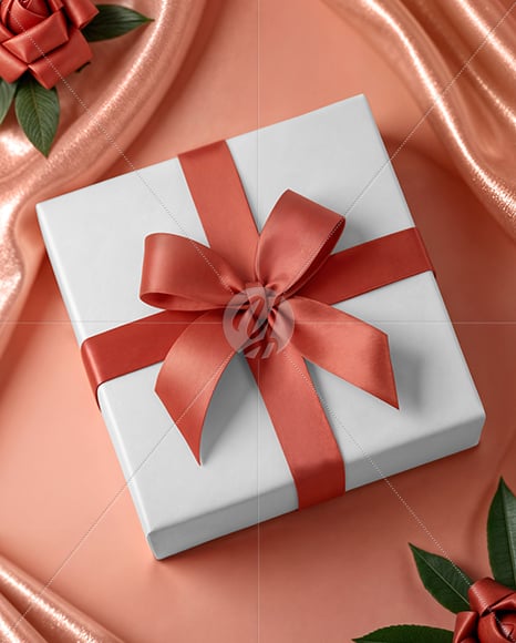 Christmas Gift Box with Pink Bow Mockup