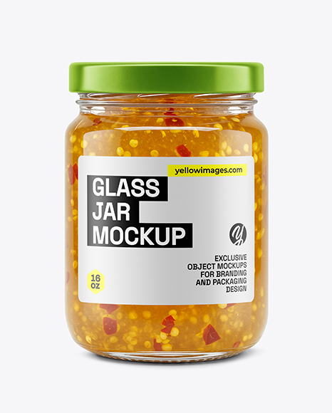 Clear Glass Jar with Hot Pepper Jelly Mockup - Sauce bottle mockup