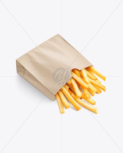 Kraft Paper Bag with French Fries Mockup