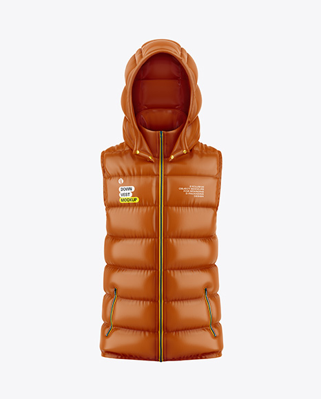 Glossy Hooded Down Vest Mockup - Black tracksuit mockup