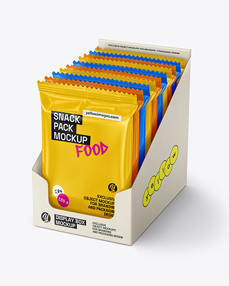 Small Display Box with Glossy Snacks Mockup - Clogs garment snack