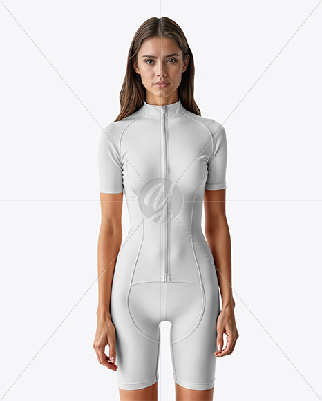 Young Woman Wearing Raglan Cycling Suit Mockup