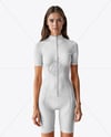 Young Woman Wearing Raglan Cycling Suit Mockup