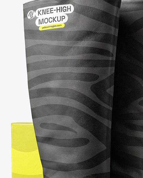 Pair of Women's High-Knee Boot with Shoe Box Mockup
