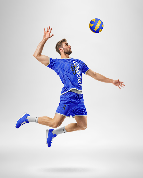 Man Wearing Full Volleyball Kit with Ball Mockup