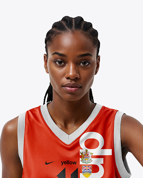 Female Basketball Player Wearing V-Neck Jersey and Shorts Mockup