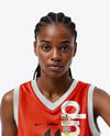 Female Basketball Player Wearing V-Neck Jersey and Shorts Mockup