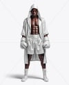 Black Man Wearing Boxing Kit with Robe and Shorts Mockup