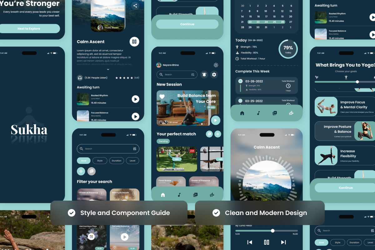 Sukha – Yoga &amp; Meditation App Design Template