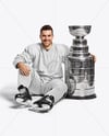 Ice Hockey Player with Stanley Cup Mockup